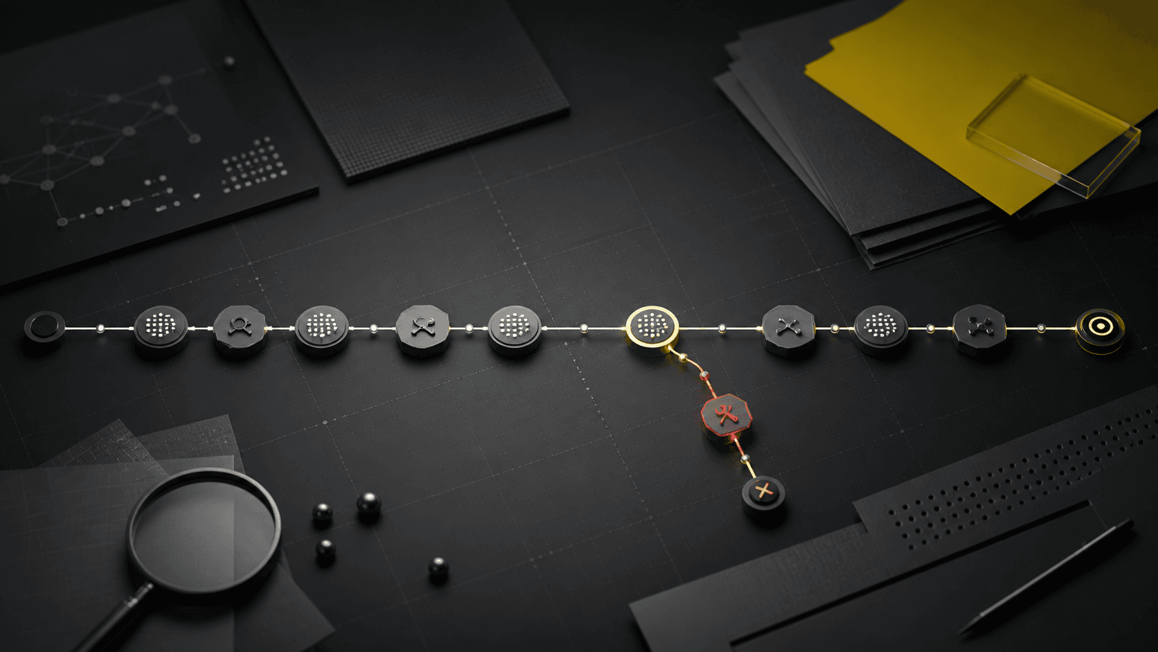 AI agent framework components connected into an observable execution graph